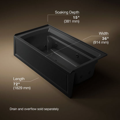 KOHLER K-1124-RA Archer 72" x 36" alcove whirlpool bath, right drain