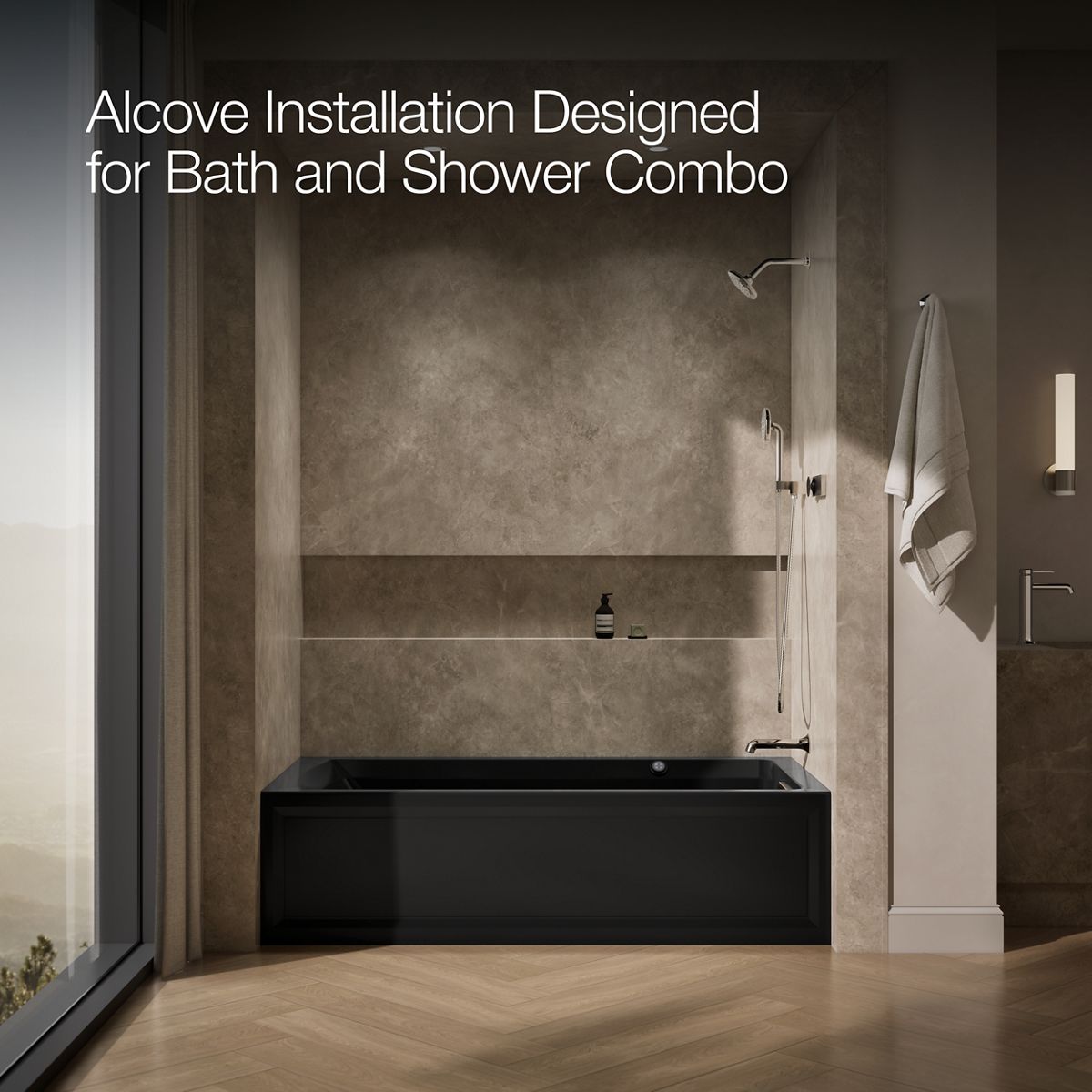 KOHLER K-1124-RAW Archer 72" x 36" alcove whirlpool bath with Bask heated surface, right drain