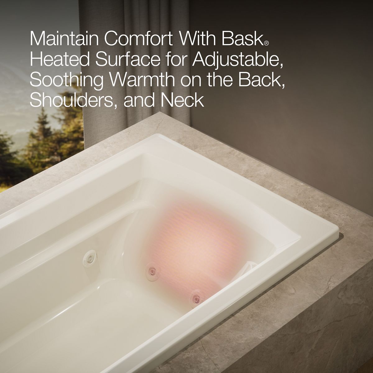 KOHLER K-1124-W1 Archer 72" x 36" drop-in whirlpool bath with Bask heated surface