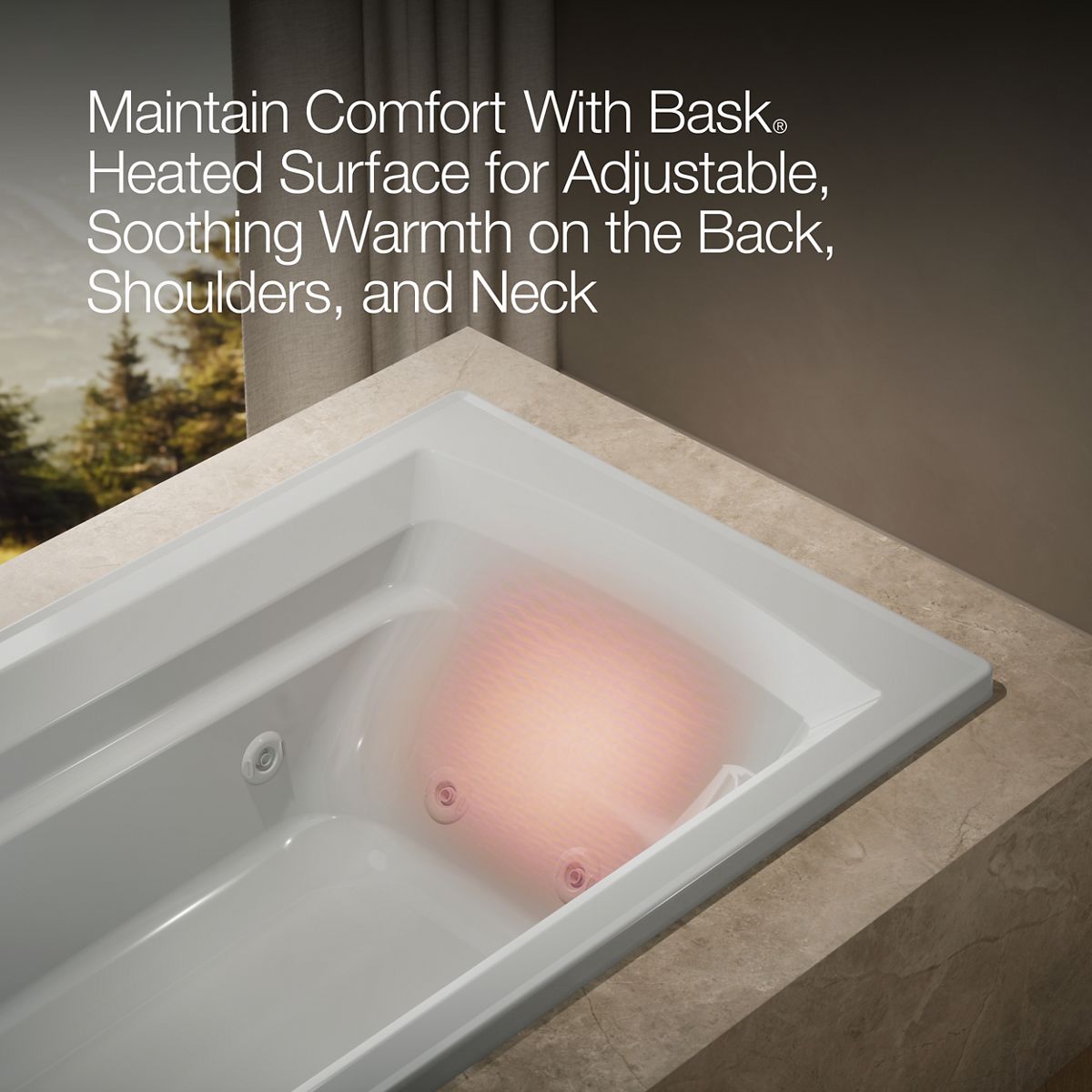 KOHLER K-1124-W1 Archer 72" x 36" drop-in whirlpool bath with Bask heated surface