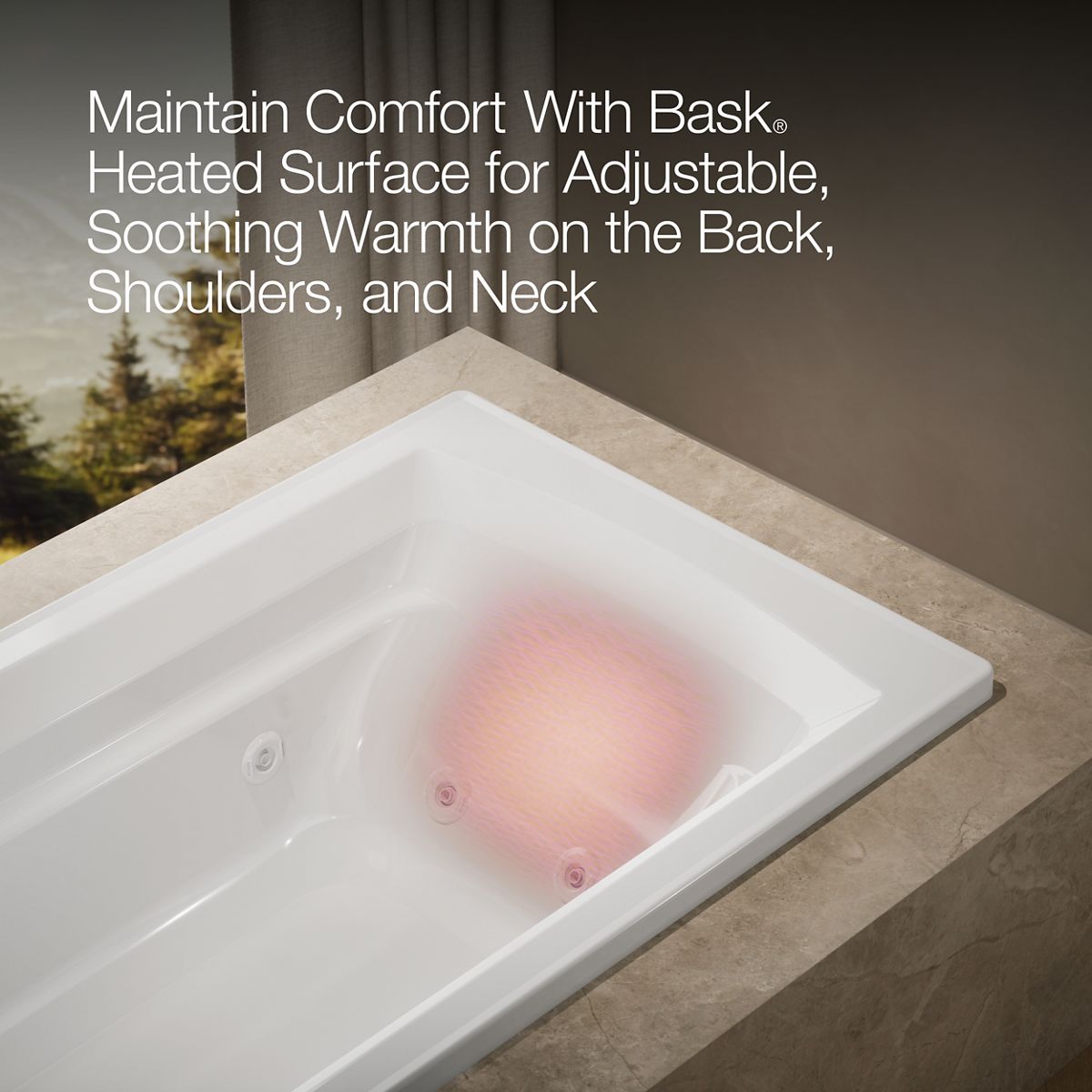 KOHLER K-1124-W1 Archer 72" x 36" drop-in whirlpool bath with Bask heated surface