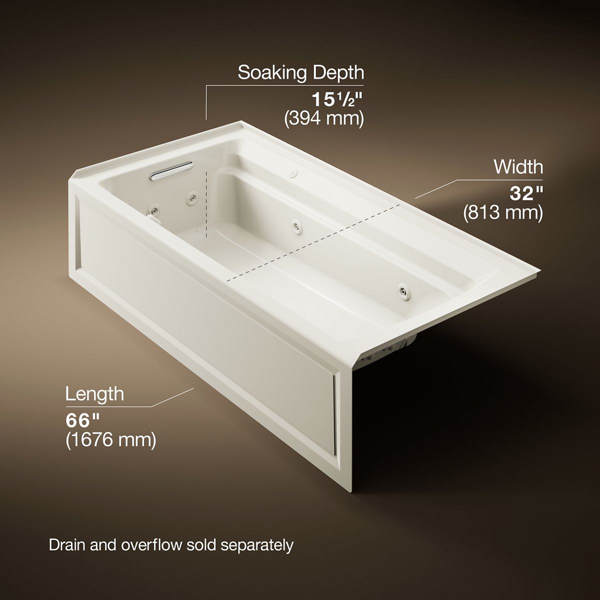 KOHLER K-1124-XGHLA Archer 72" x 36" alcove Heated BubbleMassage air bath and whirlpool, left drain