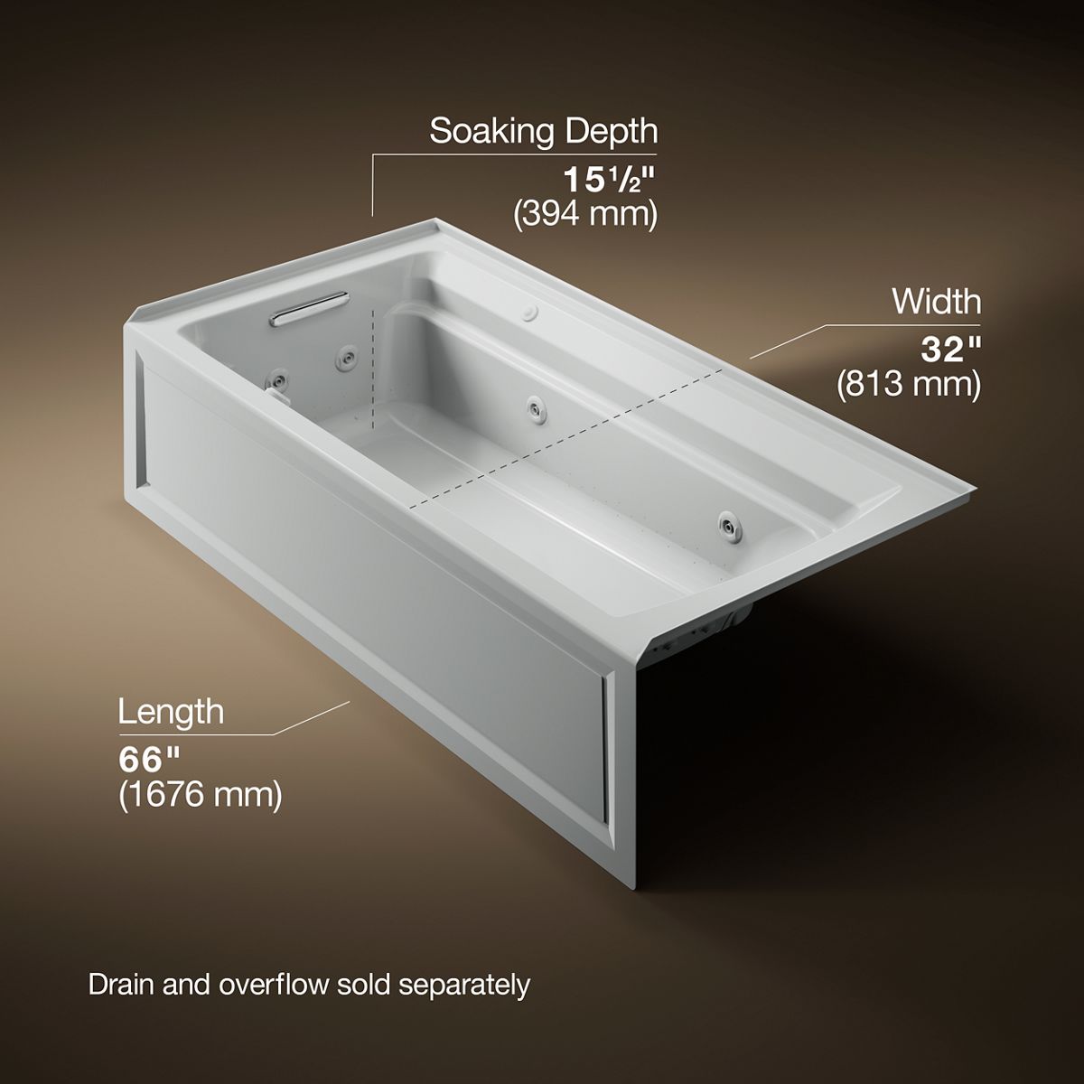 KOHLER K-1124-XGHLA Archer 72" x 36" alcove Heated BubbleMassage air bath and whirlpool, left drain
