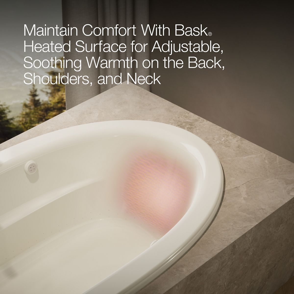 KOHLER K-1164-GHW Sunward 72" x 42" drop-in Heated BubbleMassage air bath with Bask heated surface