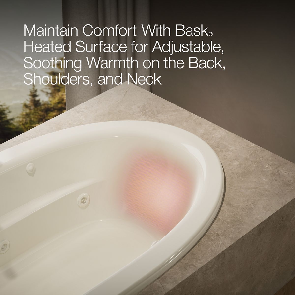 KOHLER K-1164-W1 Sunward 72" x 42" drop-in whirlpool bath with Bask heated surface