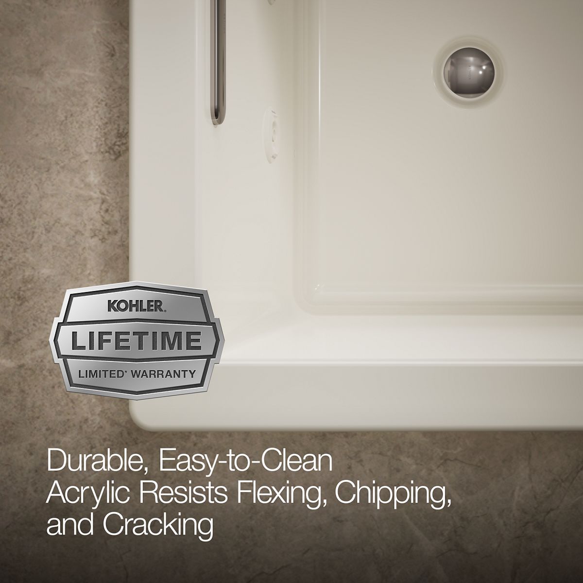 KOHLER K-1173-JH Underscore 66" x 36" drop-in heated whirlpool bath