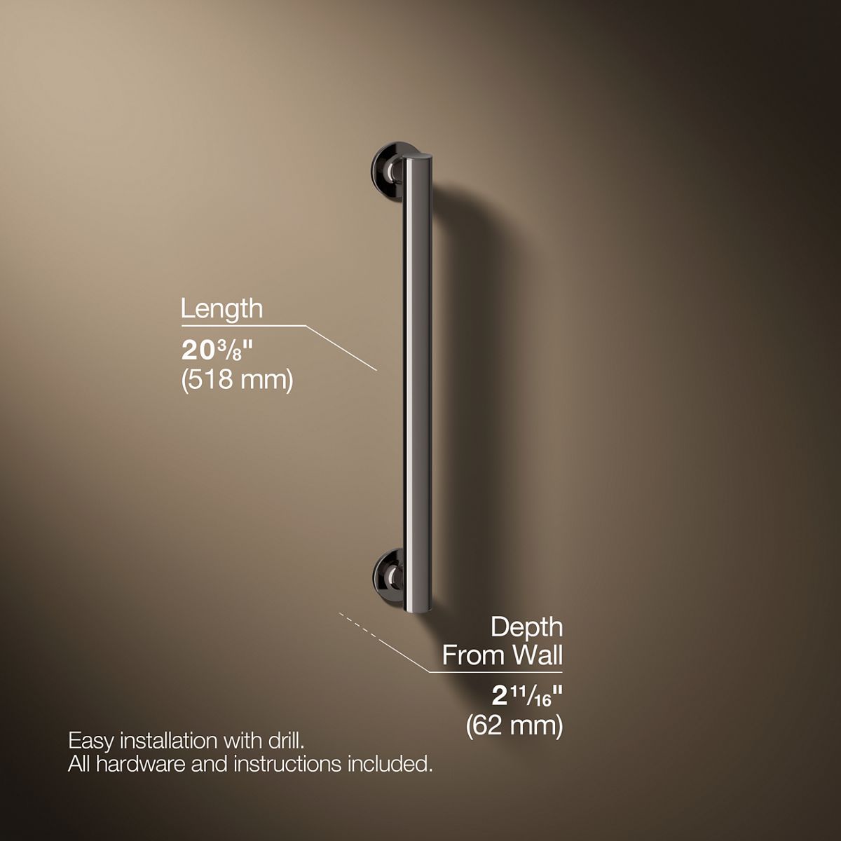 3/4 view of product with dimensions