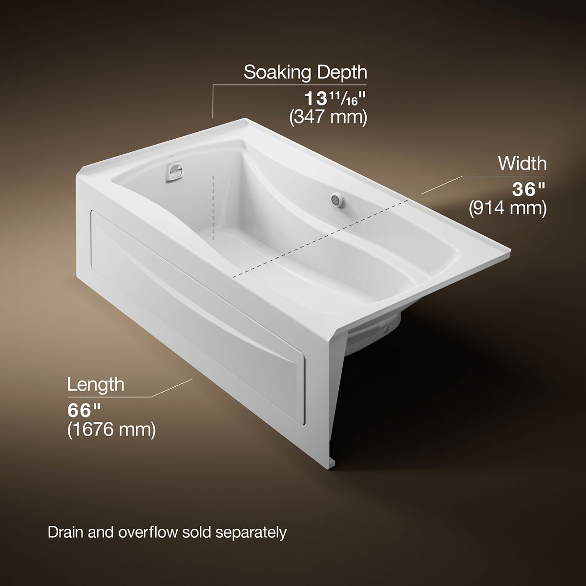 KOHLER K-1224-GHLAW Mariposa 66" x 36" alcove Heated BubbleMassage air bath with Bask heated surface, left drain
