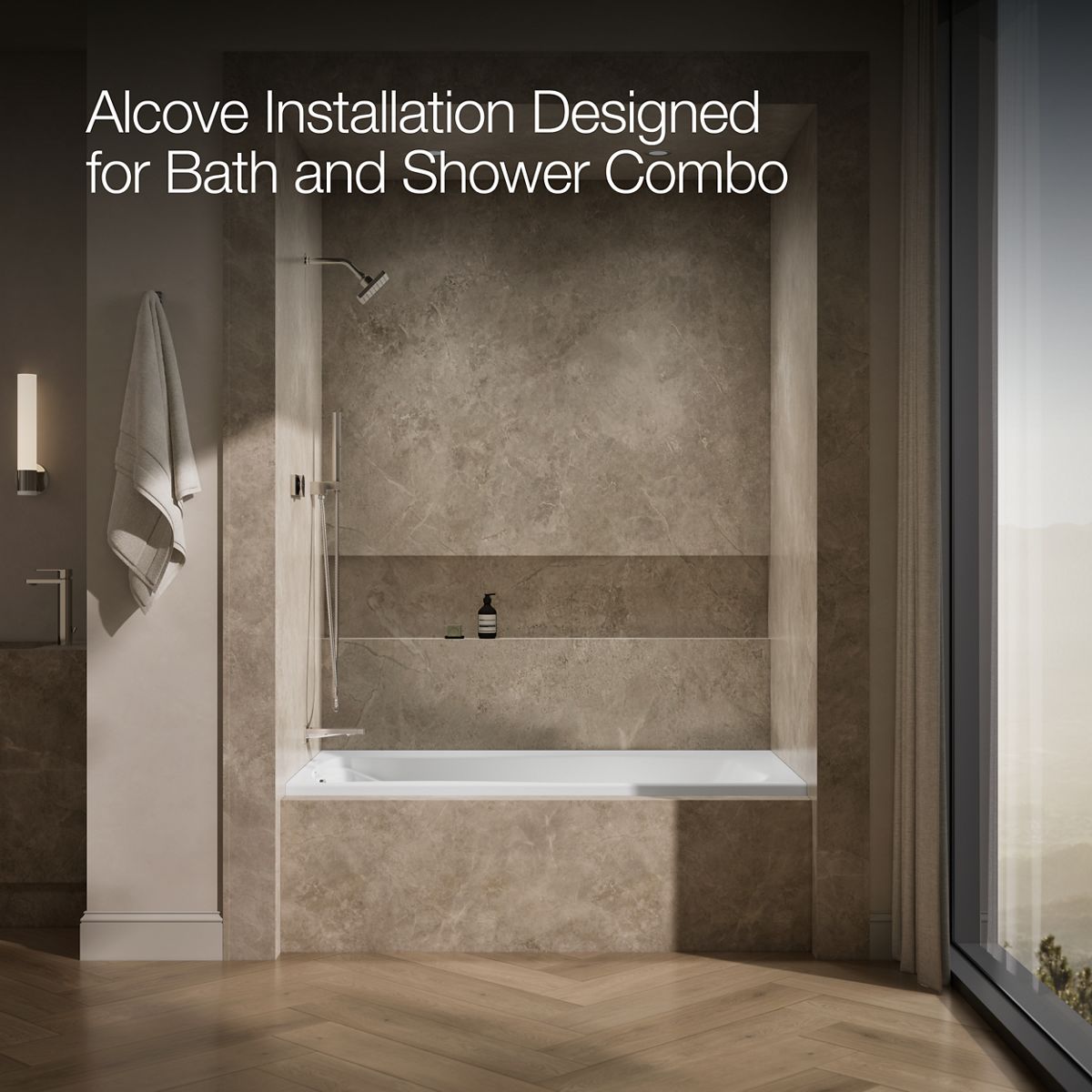 KOHLER K-1224-GHLF Mariposa 66" x 36" alcove Heated BubbleMassage air bath, left drain