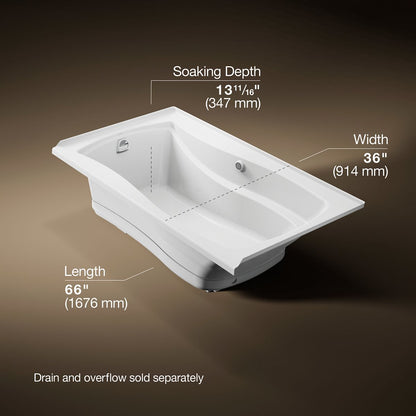 KOHLER K-1224-GHLW Mariposa 66" x 36" alcove Heated BubbleMassage air bath with Bask heated surface, left drain