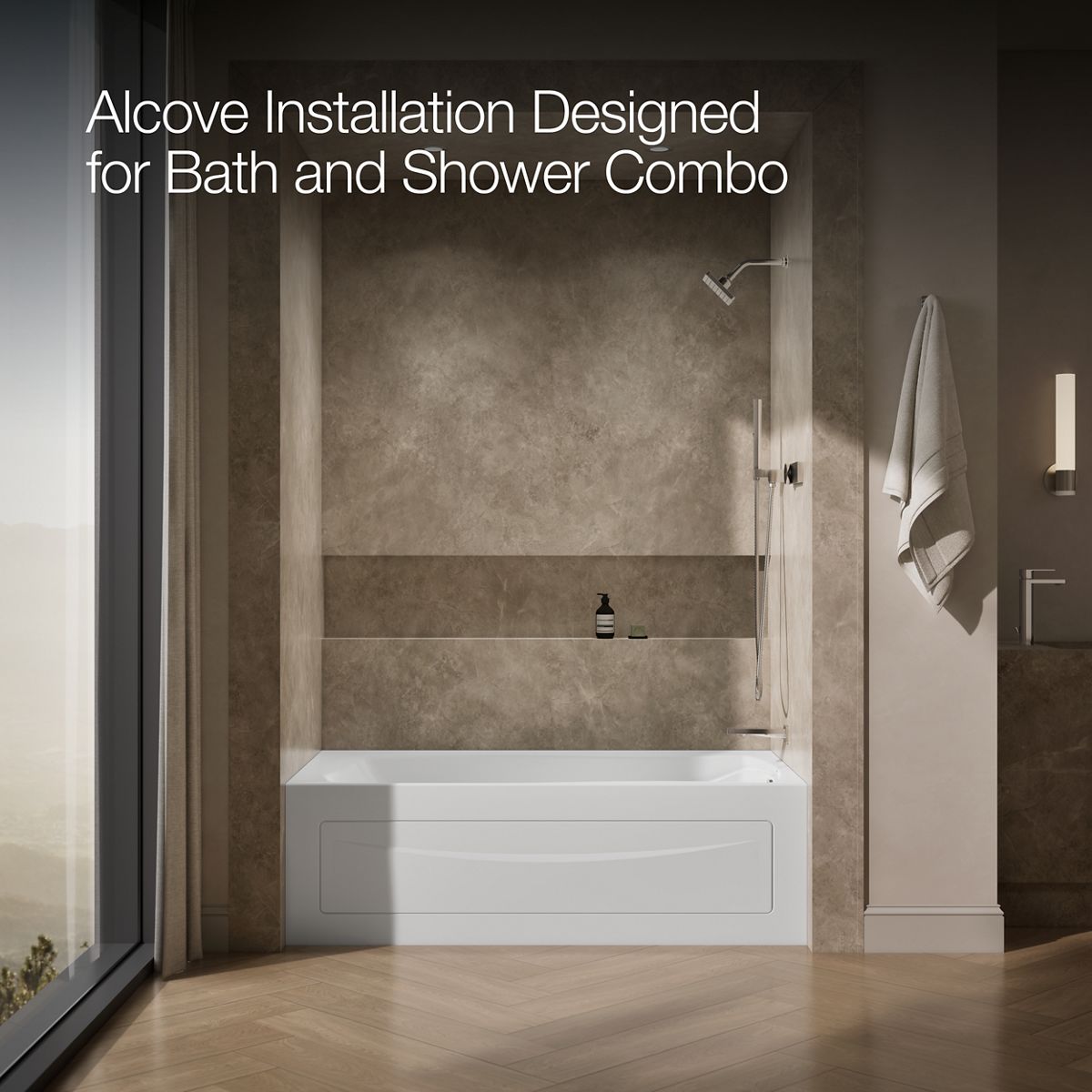 KOHLER K-1224-GHRA Mariposa 66" x 36" alcove Heated BubbleMassage air bath, right drain