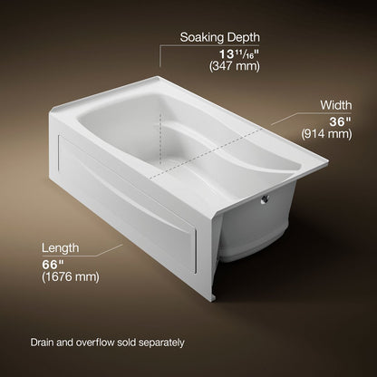 KOHLER K-1224-GHRA Mariposa 66" x 36" alcove Heated BubbleMassage air bath, right drain