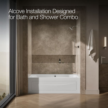 KOHLER K-1224-GHRAW Mariposa 66" x 36" alcove Heated BubbleMassage air bath with Bask heated surface, right drain