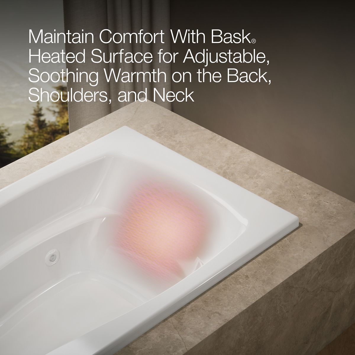 KOHLER K-1224-W1 Mariposa 66" x 35-7/8" drop-in whirlpool bath with Bask heated surface and end drain