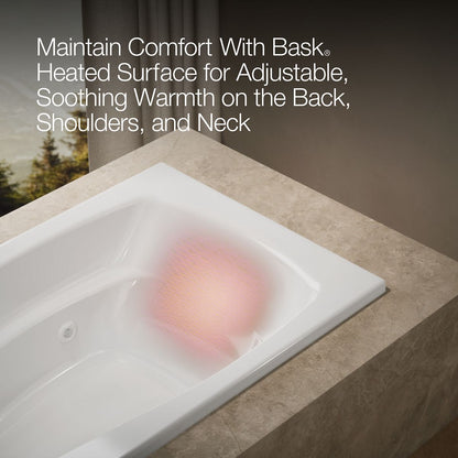 KOHLER K-1224-W1 Mariposa 66" x 35-7/8" drop-in whirlpool bath with Bask heated surface and end drain