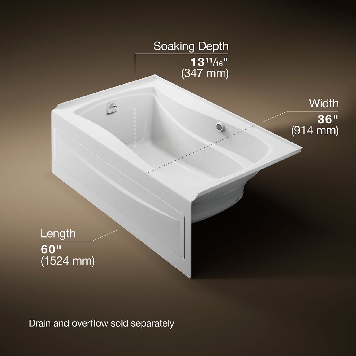 KOHLER K-1239-GHLAW Mariposa 60" x 36" alcove Heated BubbleMassage air bath with Bask heated surface, left drain