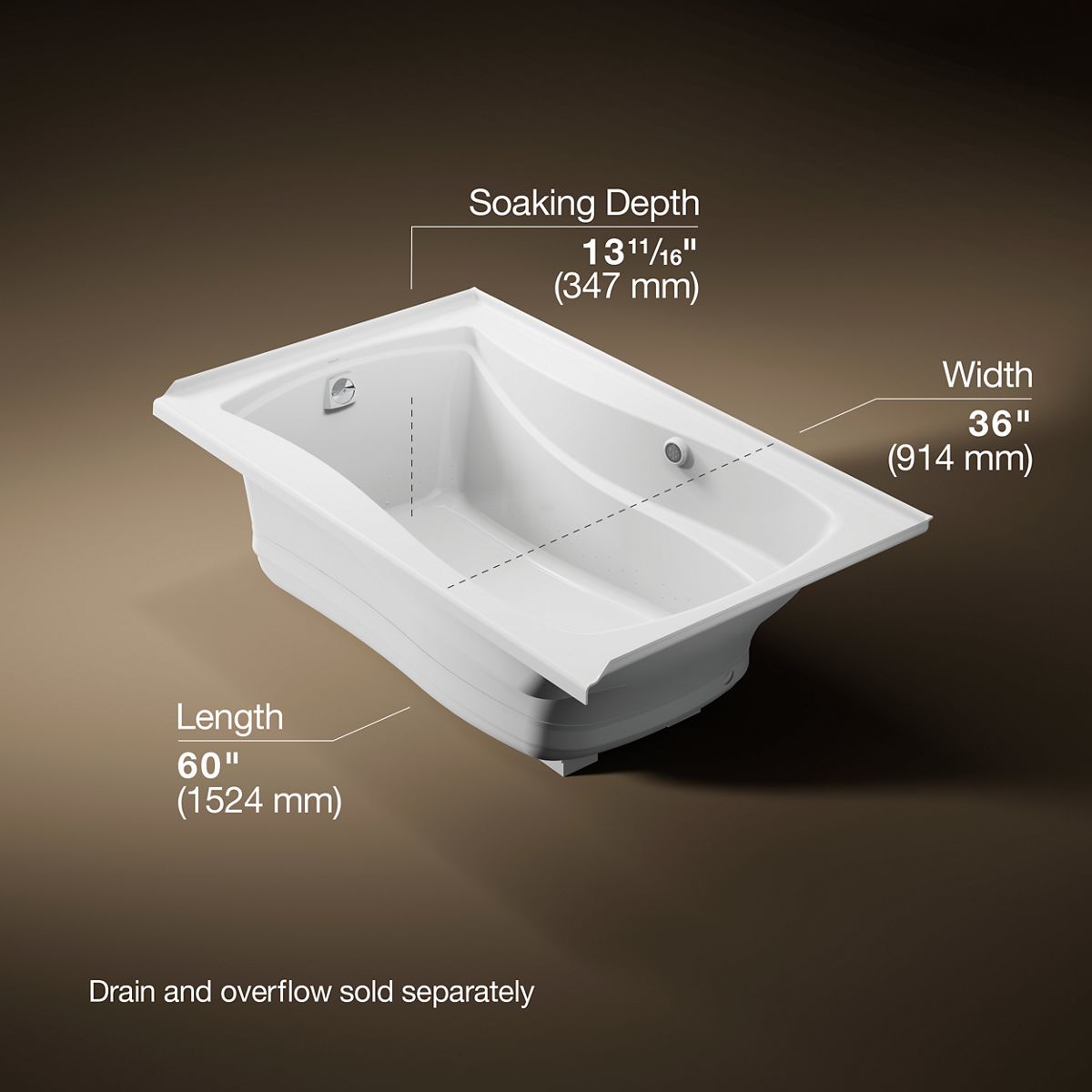 KOHLER K-1239-GHLW Mariposa 60" x 36" alcove Heated BubbleMassage air bath with Bask heated surface, left drain