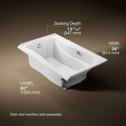 KOHLER K-1239-GHLW Mariposa 60" x 36" alcove Heated BubbleMassage air bath with Bask heated surface, left drain