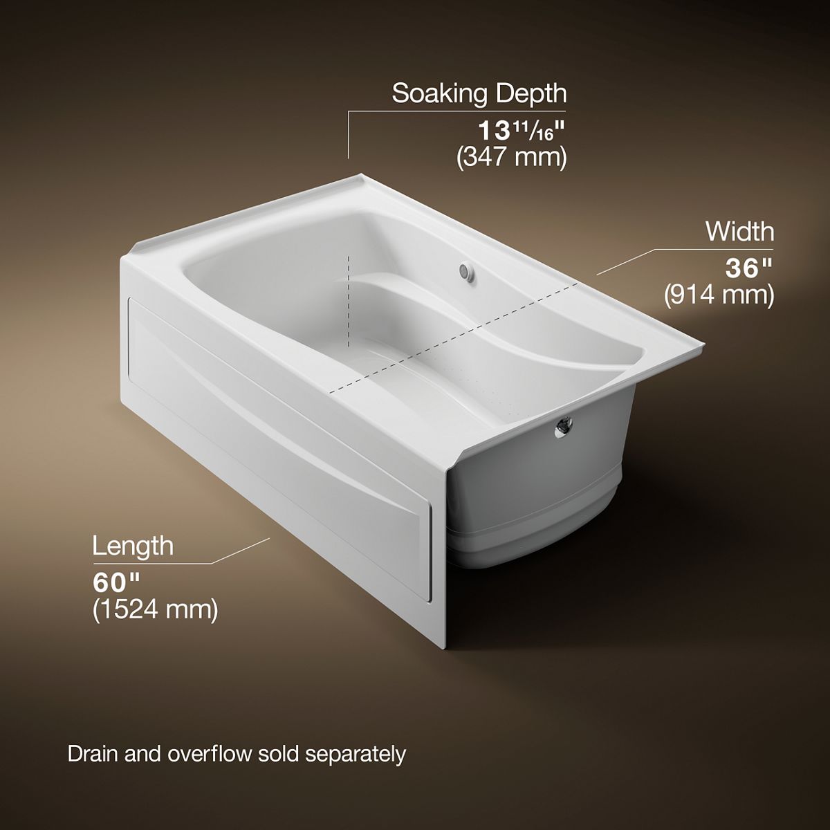 KOHLER K-1239-GHRAW Mariposa 60" x 36" alcove Heated BubbleMassage air bath with Bask heated surface, right drain