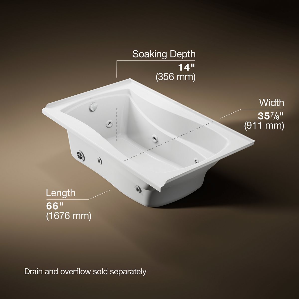 KOHLER K-1239-L Mariposa 60" x 36" alcove whirlpool, left drain