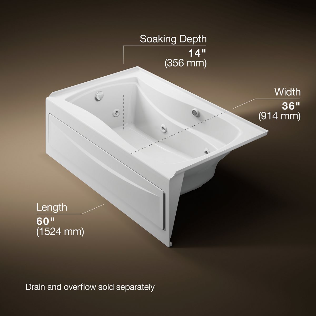 KOHLER K-1239-LA Mariposa 60" x 36" alcove whirlpool, left drain
