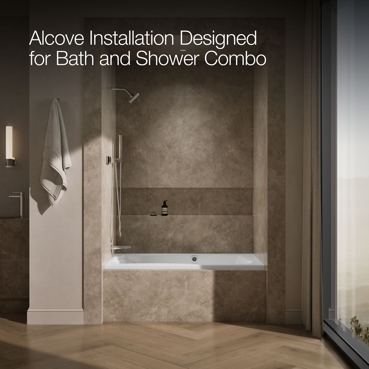 KOHLER K-1239-LW Mariposa 60" x 36" alcove whirlpool bath with Bask heated surface, left drain