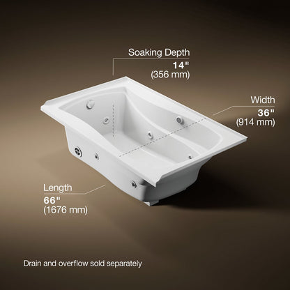 KOHLER K-1239-LW Mariposa 60" x 36" alcove whirlpool bath with Bask heated surface, left drain
