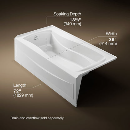 KOHLER K-1257-GHLA Mariposa 72" x 36" alcove Heated BubbleMassage air bath, left drain