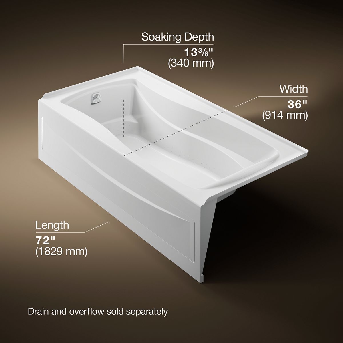 KOHLER K-1257-GHLA Mariposa 72" x 36" alcove Heated BubbleMassage air bath, left drain