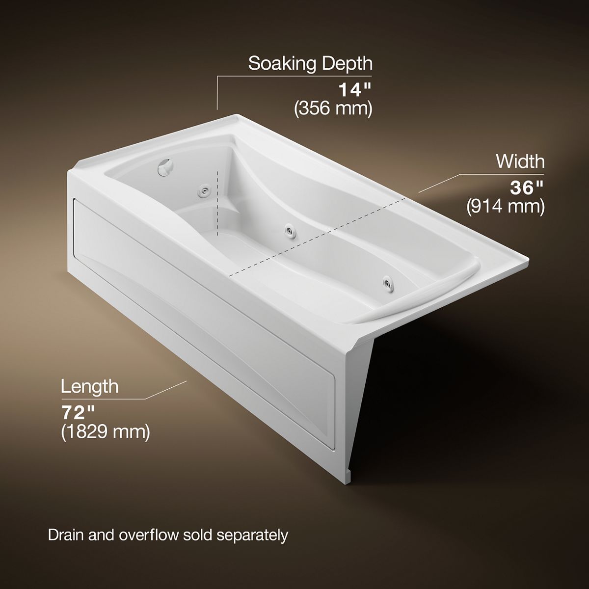 KOHLER K-1257-L Mariposa 72" x 36" alcove whirlpool bath, left drain