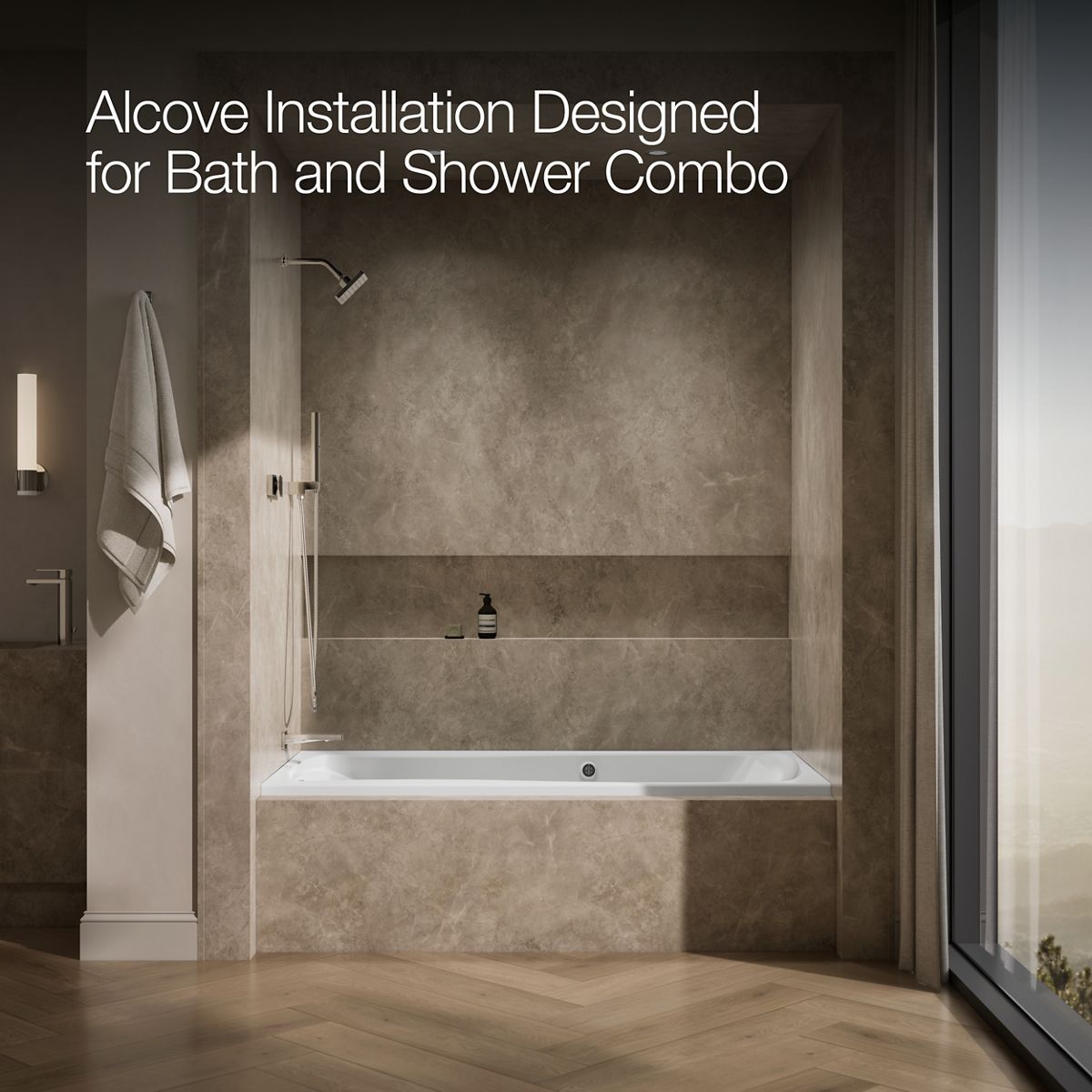 KOHLER K-1257-LW Mariposa 72" x 36" alcove whirlpool bath with Bask heated surface, left drain