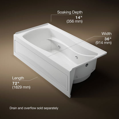 KOHLER K-1257-RA Mariposa 72" x 36" alcove whirlpool bath, right drain