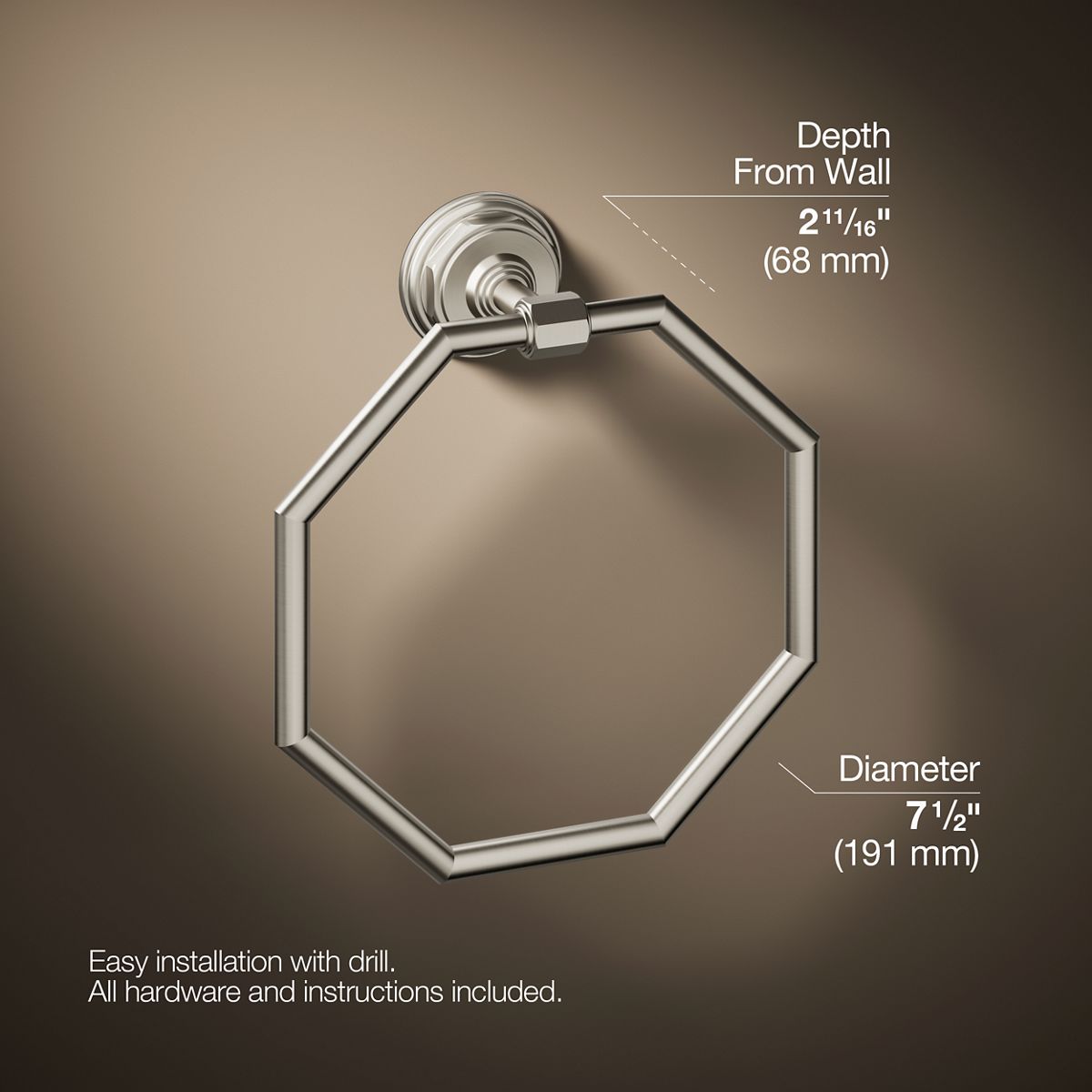 KOHLER K-13112 Pinstripe Towel ring