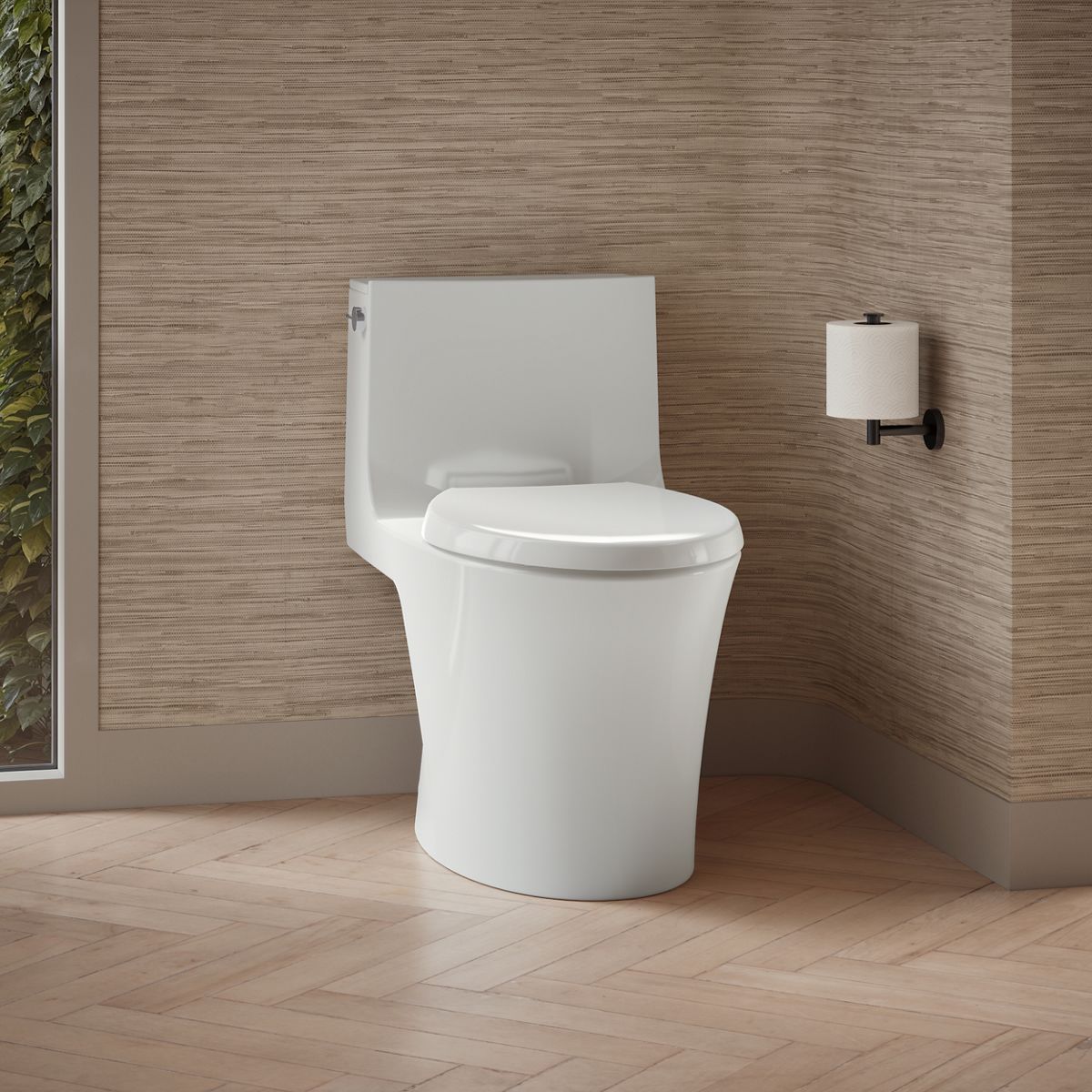KOHLER K-1381-TBH Veil One-piece Elongated Toilet with Skirted Trapway, Dual-flush, White - image focused on single product s