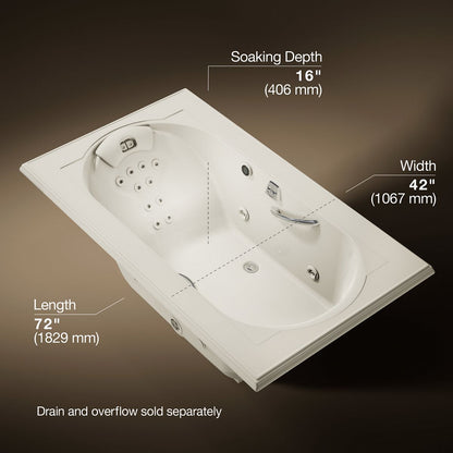 KOHLER K-1418-M Memoirs 72" x 42" drop-in heated whirlpool bath