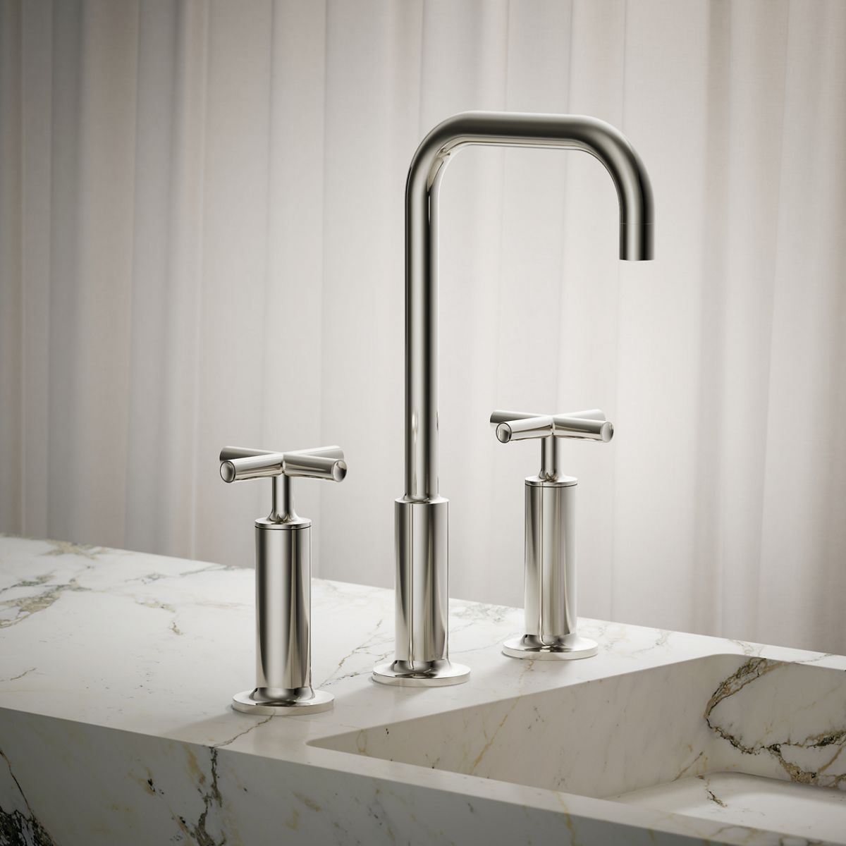 KOHLER Purist Widespread bathroom sink faucet with Cross handles, 1.2 gpm