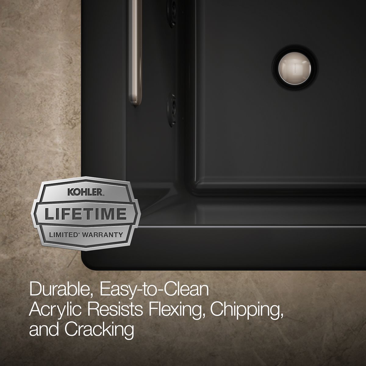 KOHLER K-1822-JH Underscore 66" x 32" drop-in heated whirlpool bath