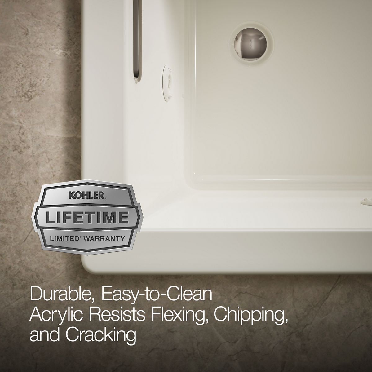 KOHLER K-1849-JH Underscore 60" x 36" drop-in heated whirlpool bath