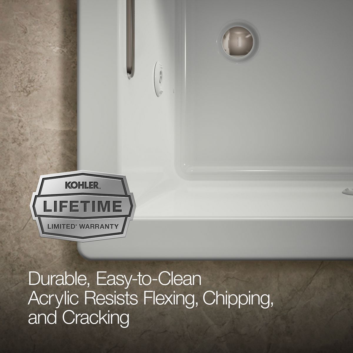 KOHLER K-1849-JH Underscore 60" x 36" drop-in heated whirlpool bath