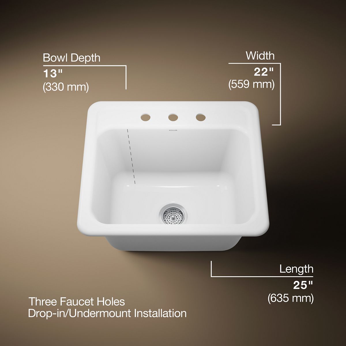 KOHLER K-19017-3 Glen Falls 25" top-/undermount single-bowl utility sink
