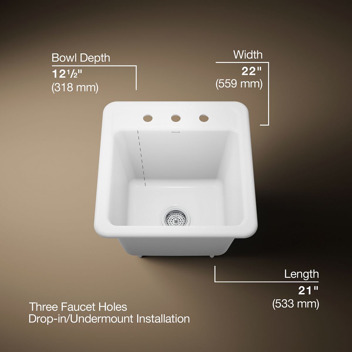 KOHLER K-19022-3 Park Falls 21" top-/undermount single-bowl utility sink