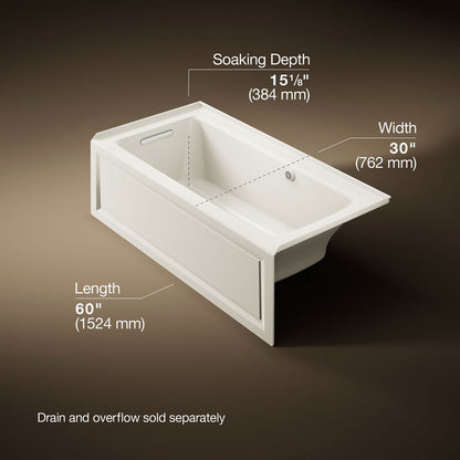 KOHLER K-1947-GHLAW Archer 60" x 30" integral apron Heated BubbleMassage air bath with Bask heated surface and left-hand drain