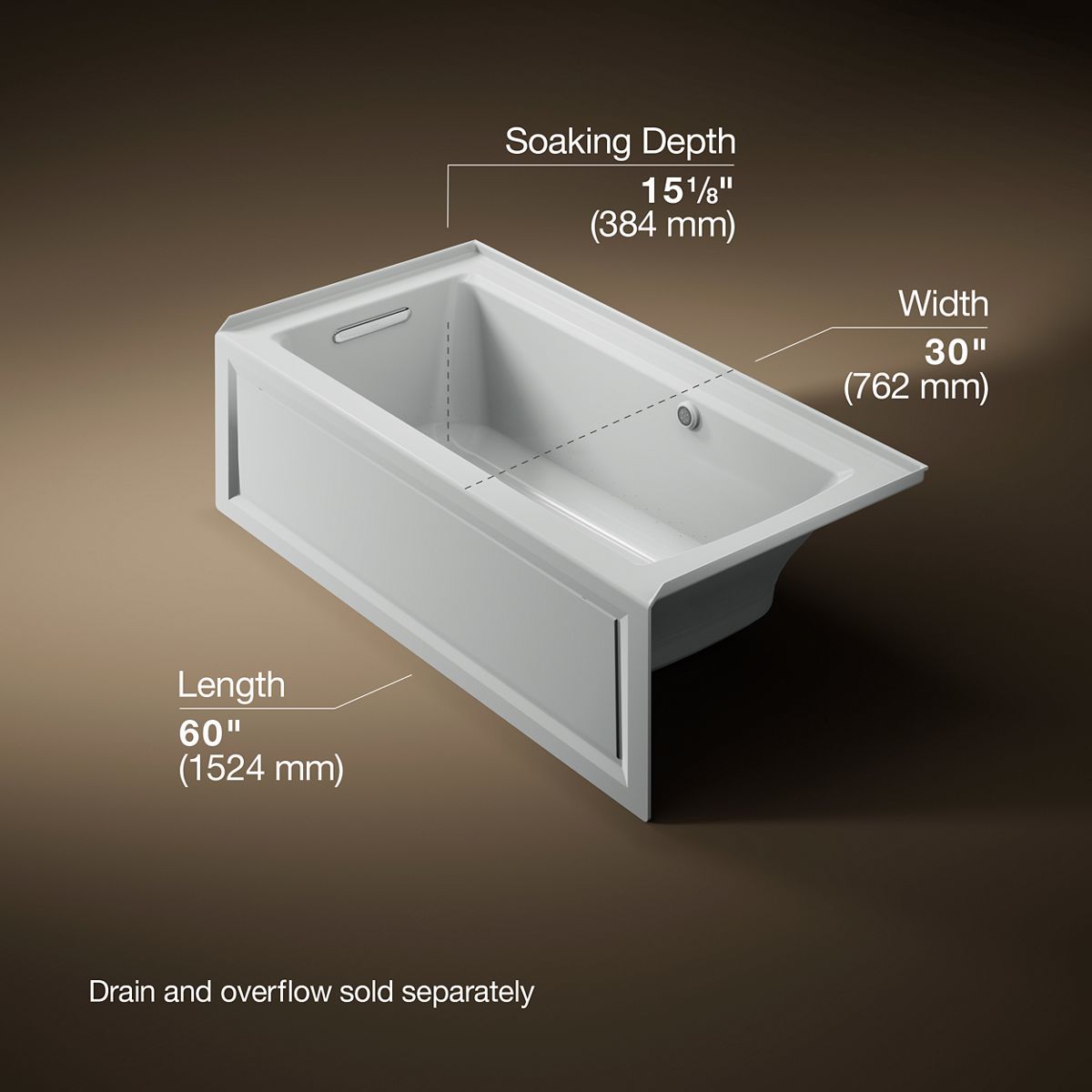 KOHLER K-1947-GHLAW Archer 60" x 30" integral apron Heated BubbleMassage air bath with Bask heated surface and left-hand drain