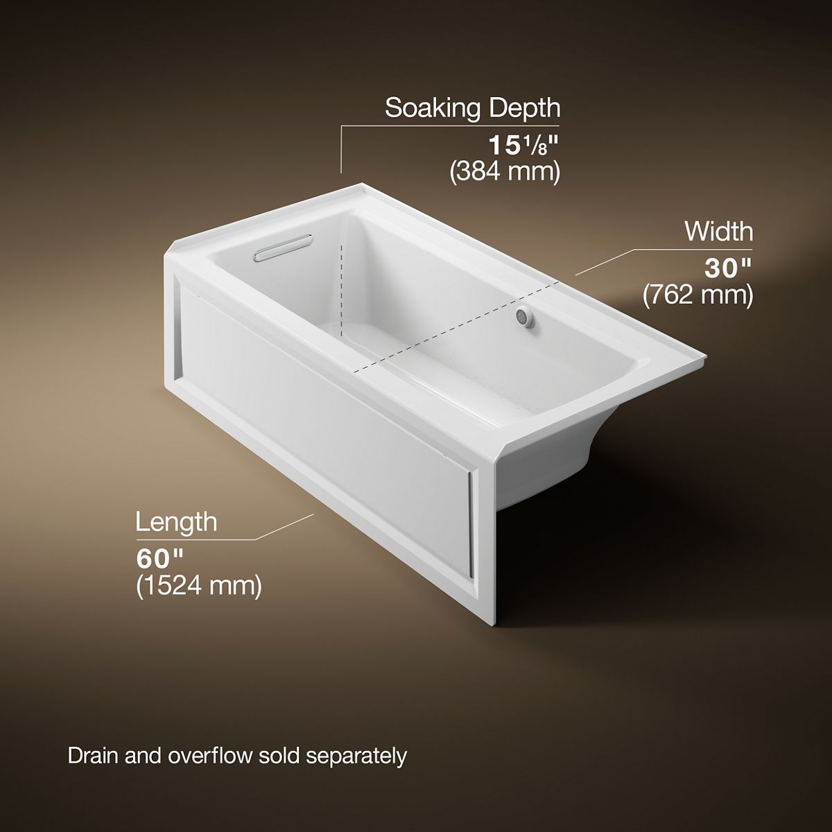 KOHLER K-1947-GHLAW Archer 60" x 30" integral apron Heated BubbleMassage air bath with Bask heated surface and left-hand drain