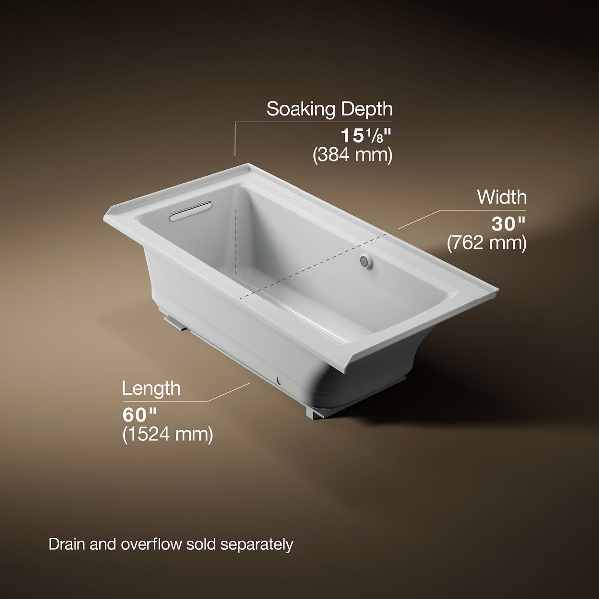 KOHLER K-1947-GHLW Archer 60" x 30" alcove Heated BubbleMassage air bath with Bask heated surface, left drain
