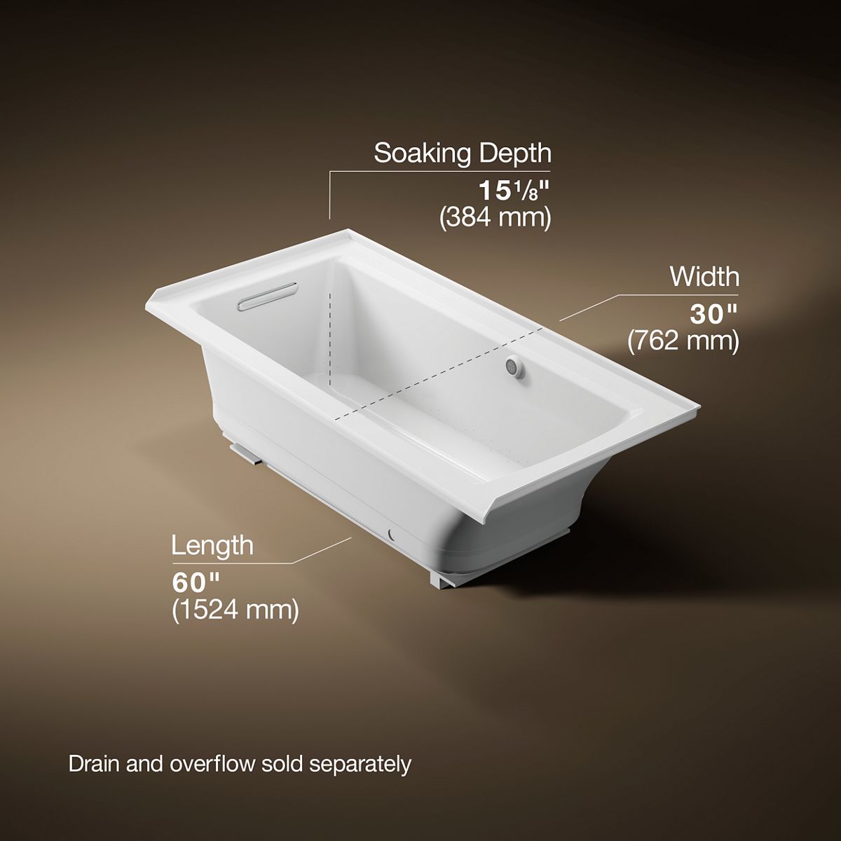 KOHLER K-1947-GHLW Archer 60" x 30" alcove Heated BubbleMassage air bath with Bask heated surface, left drain