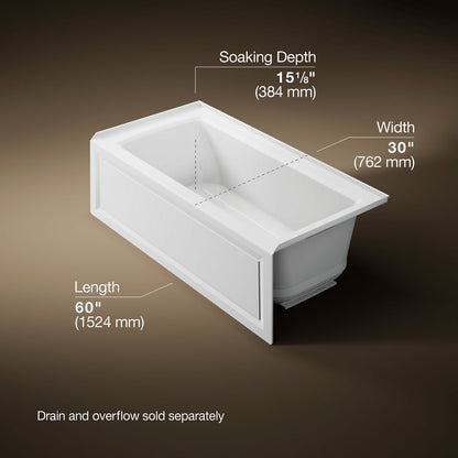 KOHLER K-1947-GHRA Archer 60" x 30" alcove Heated BubbleMassage air bath, right drain