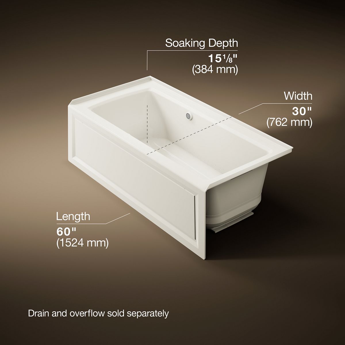 KOHLER K-1947-GHRAW Archer 60" x 30" alcove Heated BubbleMassage air bath with Bask heated surface, right drain