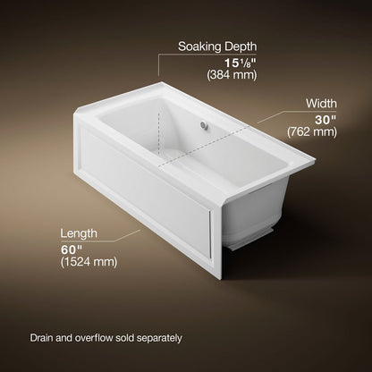 KOHLER K-1947-GHRAW Archer 60" x 30" alcove Heated BubbleMassage air bath with Bask heated surface, right drain