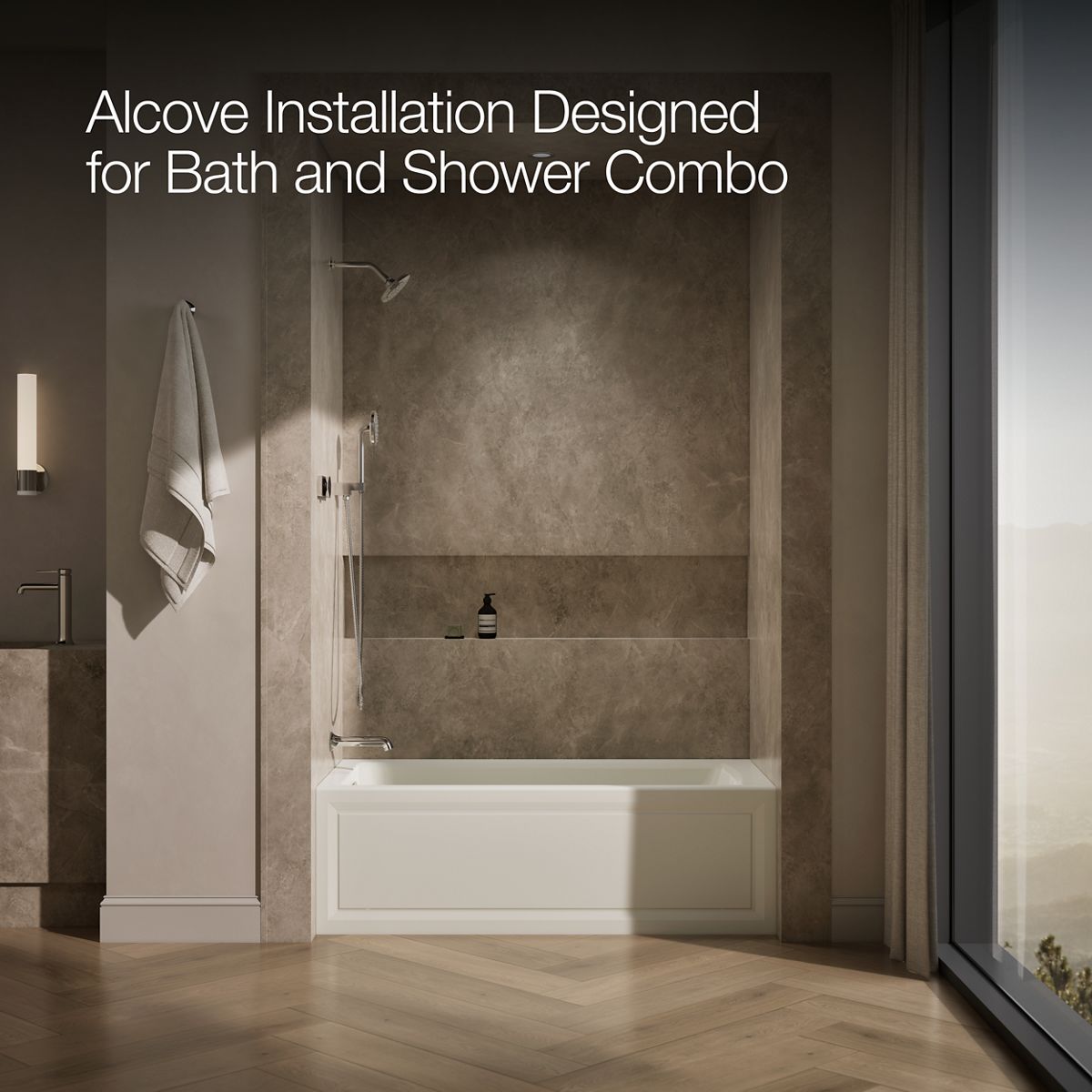 KOHLER K-1947-HLA Archer 60" x 30" alcove heated whirlpool bath, left drain